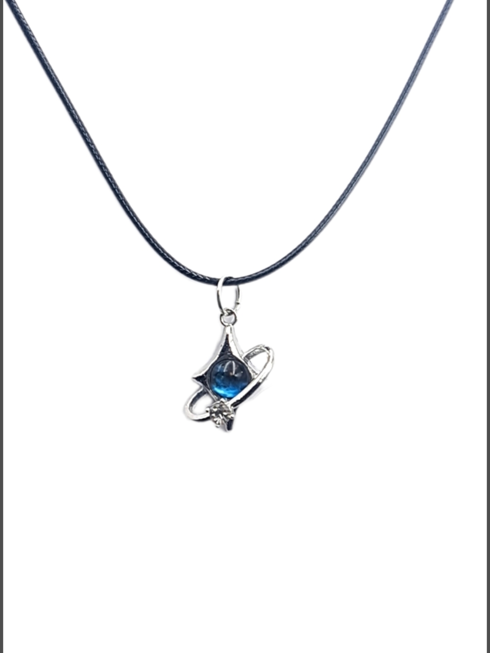 Blue Crystal Pendant w/ Cord Necklace NWOT